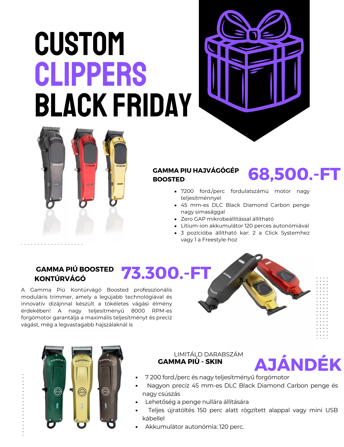 Gamma Più Clipper + Trimmer – Ajándék: Limitált kiadású Gamma Più Skin Clipper